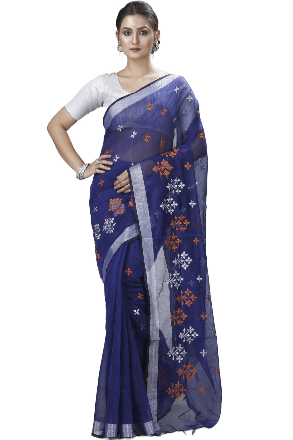 Naby Blue Blended Cotton Tamasi Hand Loom Saree (1210)